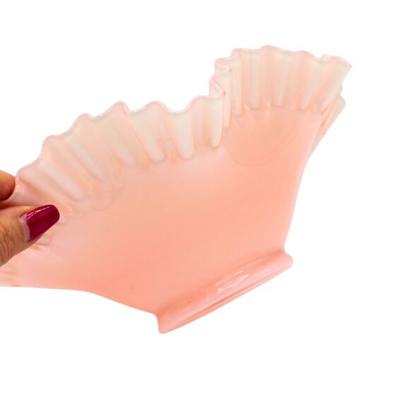 Vintage Fenton Rose Pink Serving Bowl Ruffled Ribbon Edge Pedestal Base 9.75" - Picture 4 of 5